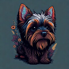 A creative print of a cute yorkshire terrier dog, Generative AI