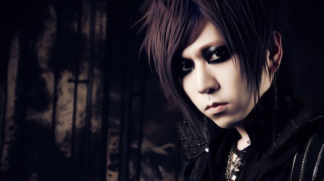 Portrait of visual kei artist rocker on stage, AI generative image