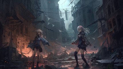 Obraz na płótnie Canvas anime girl destroyed the planet created with Generative AI Technology