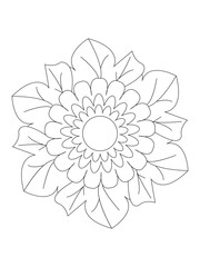  Flowers  Leaves Coloring page Adult.Contour drawing of a mandala on a white background.  Vector illustration Floral Mandala Coloring Pages, Flower Mandala Coloring Page, Coloring Page For Adul