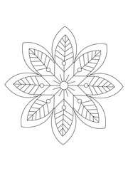  Flowers  Leaves Coloring page Adult.Contour drawing of a mandala on a white background.  Vector illustration Floral Mandala Coloring Pages, Flower Mandala Coloring Page, Coloring Page For Adul