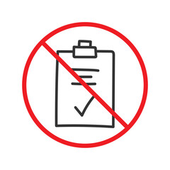 No document checkmark icon. Forbidden file icon. No checkmark vector sign. Prohibited editing vector icon. Warning, caution, attention, restriction flat sign design. Do not edit. UX UI icon