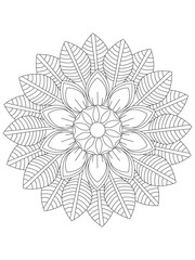  Flowers  Leaves Coloring page Adult.Contour drawing of a mandala on a white background.  Vector illustration Floral Mandala Coloring Pages, Flower Mandala Coloring Page, Coloring Page For Adul