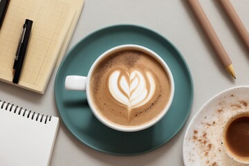 coffee and a  notebook art painting made with Generative AI technology