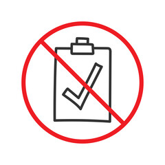 No document checkmark icon. Forbidden file icon. No checkmark vector sign. Prohibited editing vector icon. Warning, caution, attention, restriction flat sign design. Do not edit. UX UI icon