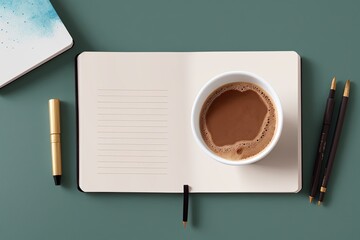 coffee and a  notebook art painting made with Generative AI technology