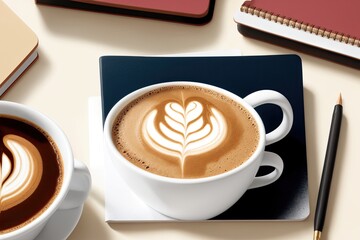 coffee and a  notebook art painting made with Generative AI technology