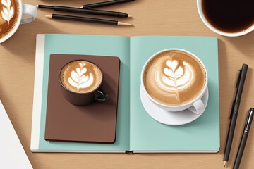 coffee and a  notebook art painting made with Generative AI technology