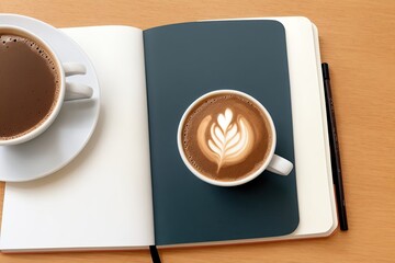 coffee and a  notebook art painting made with Generative AI technology
