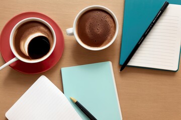 coffee and a  notebook art painting made with Generative AI technology