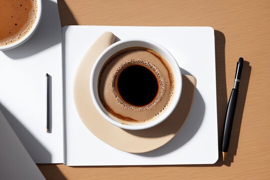 coffee and a  notebook art painting made with Generative AI technology