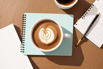 coffee and a  notebook art painting made with Generative AI technology
