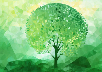 水彩で描いた緑色の優しいイメージの新緑の葉
