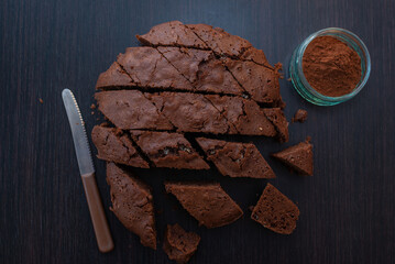 brownie cake. Dark chocolate brownie on a table