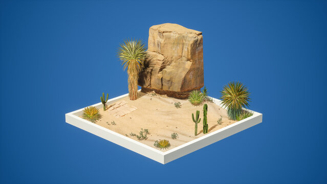 Mini desert landscape. Isometric 3d render photorealistic.