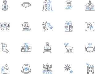 Happy new year outline icons collection. Glad, Joyful, Cheerful, Festive, Bright, Congratulatory, Prosperous vector and illustration concept set. Optimistic, Auspicious, Rejoice linear signs