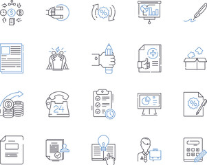 Corporate finance outline icons collection. separatCorporation, Finance, Investment, Capital, Mergers, Acquisitions, Cost vector and illustration concept set. Budgeting, Cash flow, Profitability