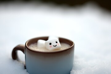 In a cup of hot chocolate, there are melting marshmallows. Generative AI