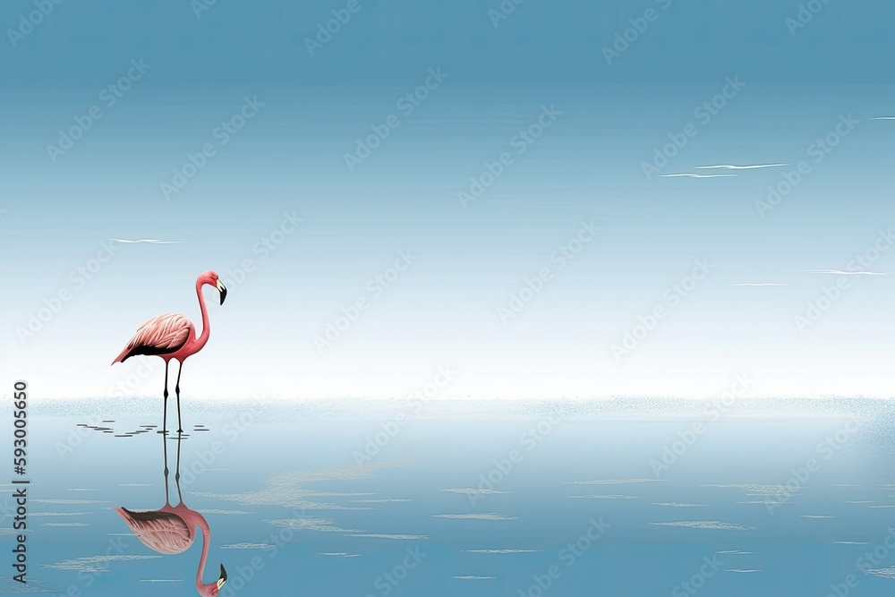 Wall mural Here, we may observe a Greater Flamingo in its native setting, the salt lakes. Generative AI