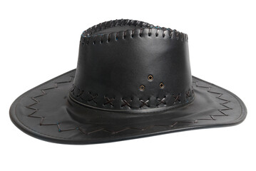 Black leather cowboy hat in PNG isolated on transparent background