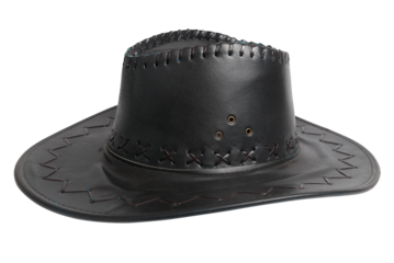 Black leather cowboy hat in PNG isolated on transparent background