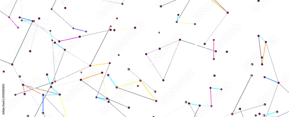 Leinwandbilder Big data visualization. Network connection structure with chaotic distribution of points and lines. 3D rendering.