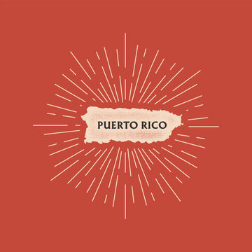 Vintage Puerto Rico map with grunge texture and emblem. Puerto Rico vintage print for t-shirt. Trendy Hipster design. Vector illustration