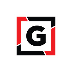 G letter with red black frame monogram. G company icon.