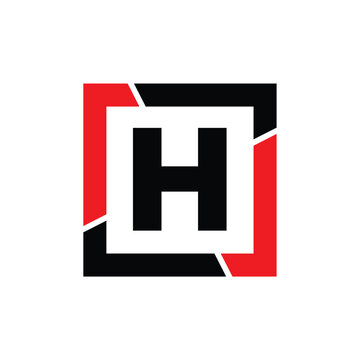 H letter with red black frame monogram. H company icon.