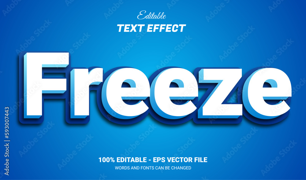 Wall mural freeze 3d text effect with blue ice theme