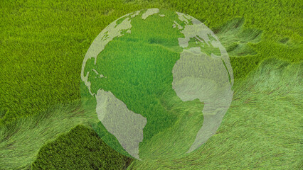 earth planet on green background of rice,clean energy concept. It is a concept that shows energy...
