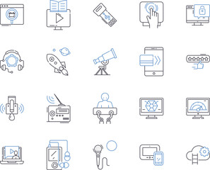 Appliances and devices outline icons collection. Appliance, Device, Refrigerator, Washing Machine, Oven, Microwave, Dishwasher vector and illustration concept set. Vacuum Cleaner, Air Conditioner