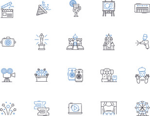 Perfomance marketing outline icons collection. Performance, Marketing, Advertising, Optimization, Analytical, Conversion, Cost vector and illustration concept set. Campaigns, Tracking, Content linear