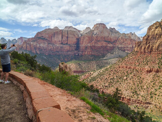 Zion National Park in Utah with snow melt water in Virgin river 