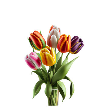 bouquet of colorful tulips on transparent background generative AI