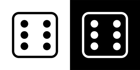 Six. Black casino dice sign. Playing bones vector illustration. Dice vector icon.