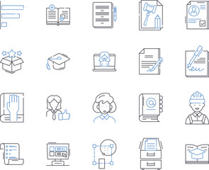 adult education outline icons collection. Adult, Education, Learning, Classes, Courses, Training, Program vector and illustration concept set. College, University, Literacy linear signs