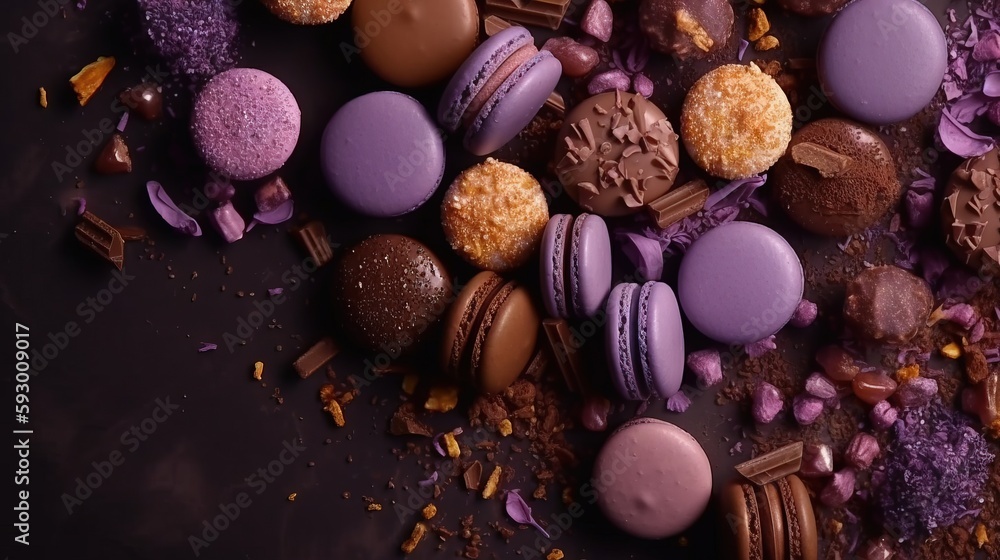 Poster a pile of different types of chocolates on a table. generative ai