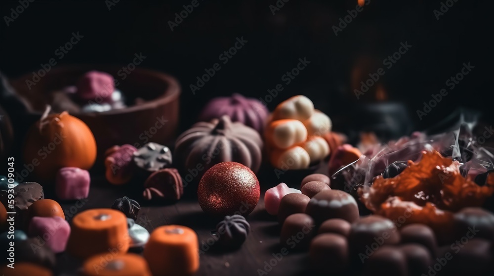 Aufkleber  a table topped with lots of different types of candies.  generative ai