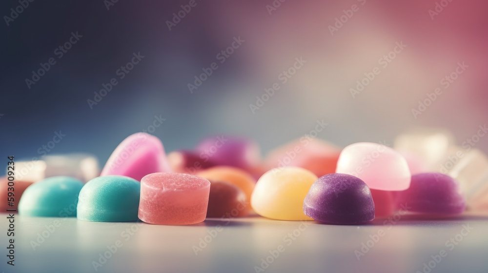 Poster a close up of a pile of candy on a table. generative ai