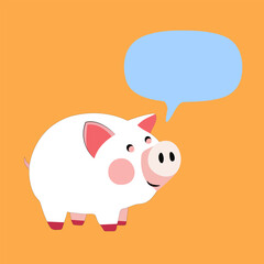 Piggy bank with speech bubble. Cute cartoon vector illustration.