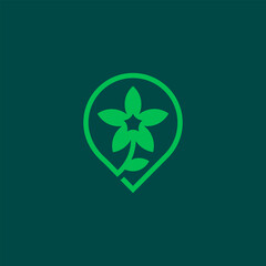 Flower location logo line art style Vector Business Technology Map Nature and business card Premium