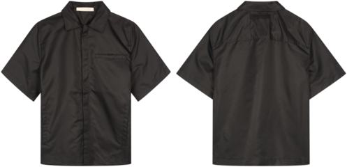 black short sleeve button down shirt,front view and back view, isolated on transparent or white background, png, mockup