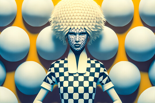 Portrait de femme avec petits pois sur le visage - Illustration surr&eacute;aliste de la mode - G&eacute;n&eacute;rative IA