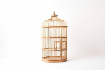 Lovely wooden bird cage on a white background. Generative AI