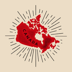 Vintage Canada map with grunge texture and emblem. Canada vintage print for t-shirt. Trendy Hipster design. Vector illustration