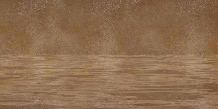 Dark Orange Cement Stone Wall With Under The Water Wave Slow Motion Effect