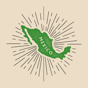 Vintage Mexico map with grunge texture and emblem. Mexico vintage print for t-shirt. Trendy Hipster design. Vector illustration