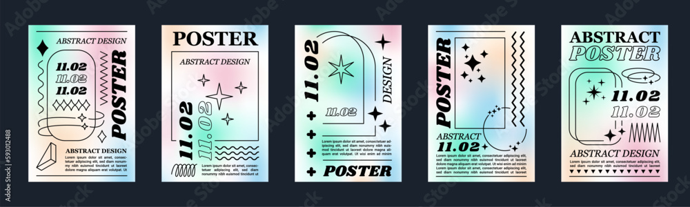 Poster y2k graphic posters. abstract shape elements. trendy figures and gradients. retro and modern aesthet