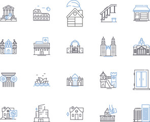 Accomodation services outline icons collection. Lodging, Housing, Residency, Accommodations, Suite, Rentals, Suites vector and illustration concept set. Stay, Inn, Hostels linear signs